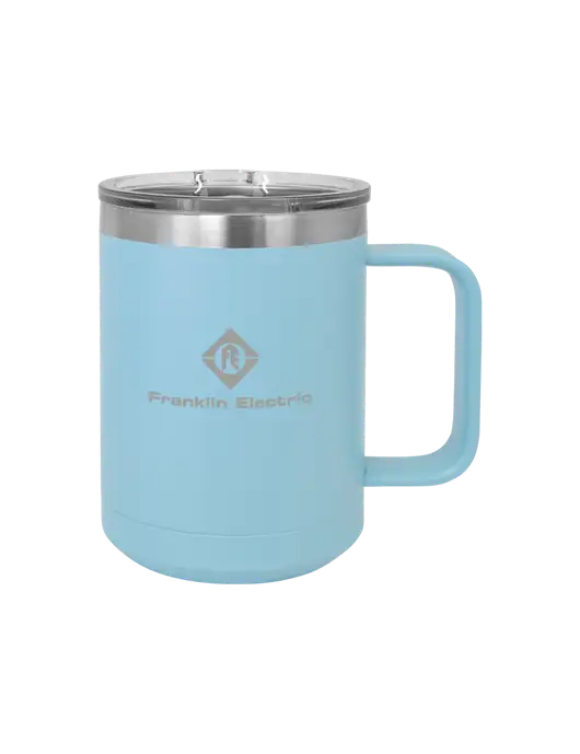 Polar Camel 15 oz Powder Coated Light Blue Vacuum Insulated Mug with Slider Lid w/Franklin Electric Logo