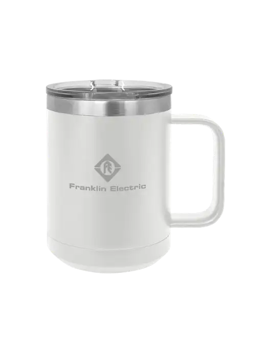 Polar Camel 15 oz Powder Coated White Vacuum Insulated Mug with Slider Lid w/Franklin Electric Logo
