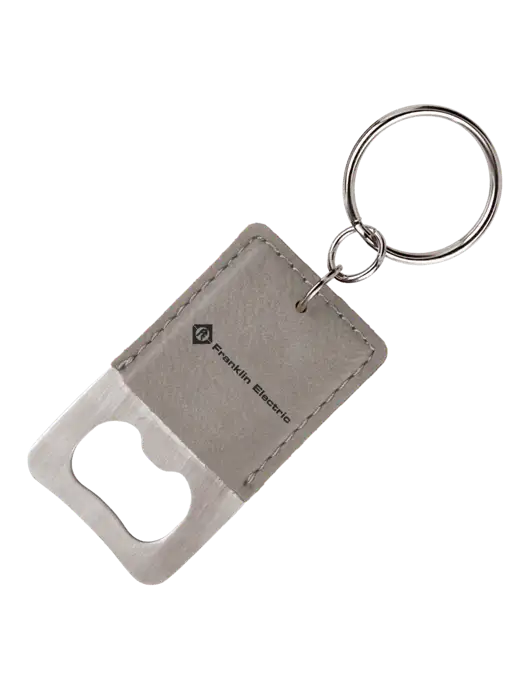 Grey Leatherette Rectangle Bottle Opener Keychain w/Franklin Electric Logo