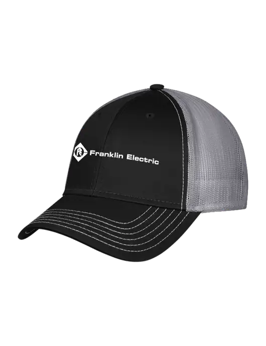 Black/Medium Dark Grey Mesh Trucker Cap Snap Back w/Franklin Electric Logo
