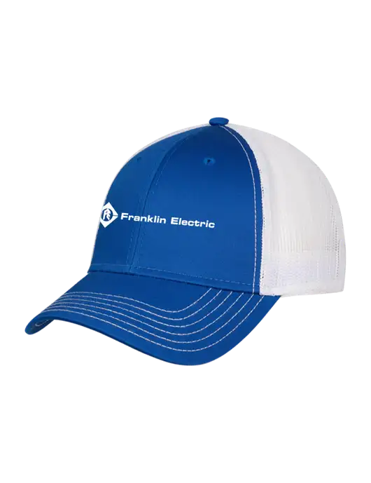 Royal & White Mesh Trucker Cap Snap Back w/Franklin Electric Logo