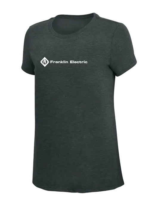 Womens Simply Soft Black Frost 4.5oz Poly/Combed Ring Spun Cotton T-Shirt w/Franklin Electric Logo