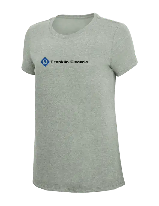Womens Simply Soft Heathered Light Grey 4.5oz Poly/Combed Ring Spun Cotton T-Shirt w/Franklin Electric Logo