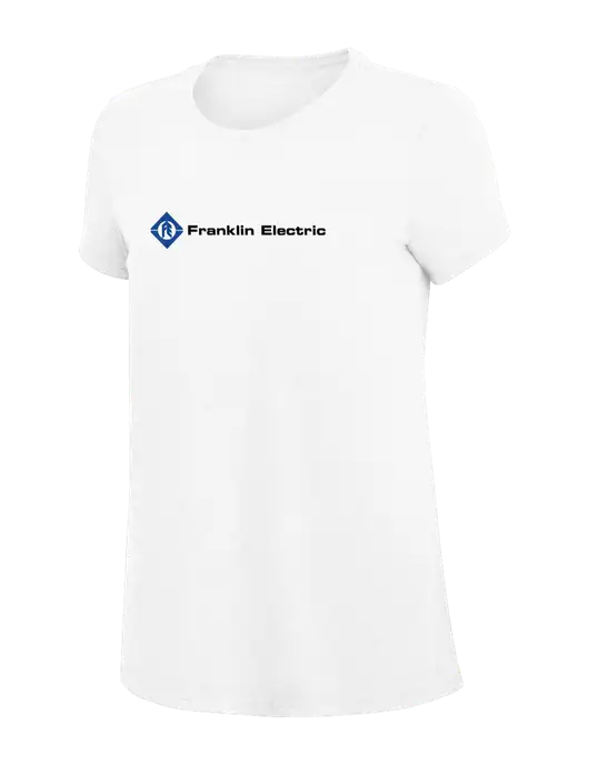 Womens Simply Soft White 4.5oz Poly/Combed Ring Spun Cotton T-Shirt
 w/Franklin Electric Logo