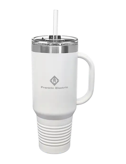 Polar Camel 40 oz. Powder Coated Vacuum Insulated White Travel Mug with Straw w/Franklin Electric Logo