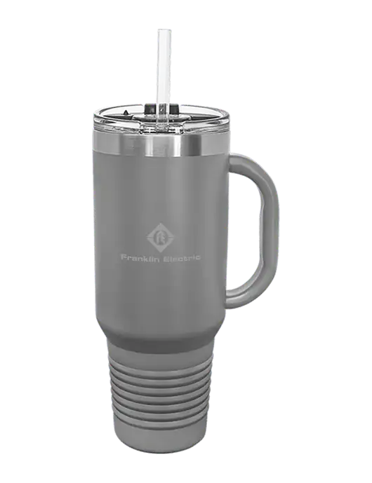 Polar Camel 40 oz. Powder Coated Vacuum Insulated Grey Travel Mug with Straw w/Franklin Electric Logo