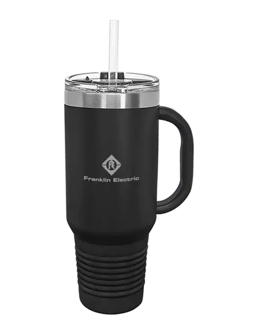 Polar Camel 40 oz. Powder Coated Vacuum Insulated Black Travel Mug with Straw w/Franklin Electric Logo