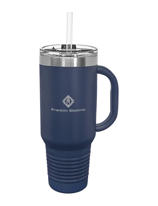 Polar Camel 40 oz. Powder Coated Vacuum Insulated Navy Travel Mug with Straw w/Franklin Electric Logo
