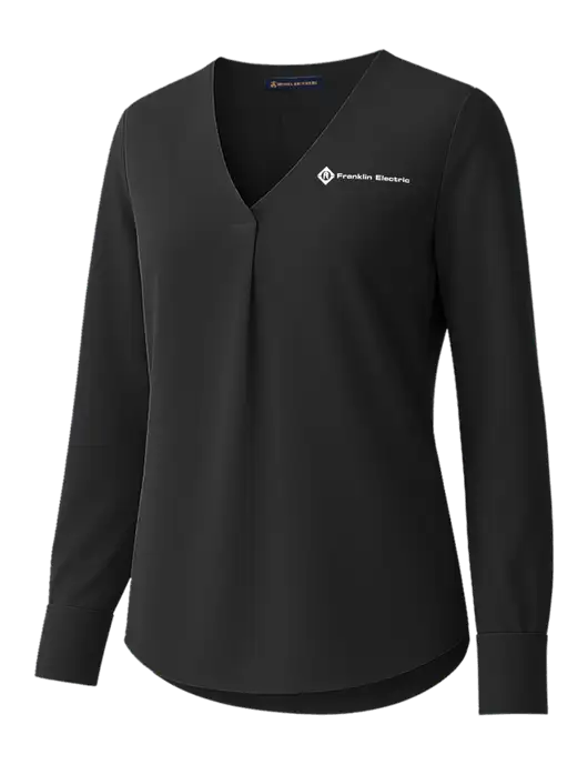 Brooks Brothers Womens Black Open-Neck Satin Blouse  w/Franklin Electric Logo