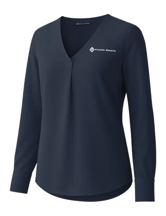 Brooks Brothers Womens Dark Navy Open-Neck Satin Blouse  w/Franklin Electric Logo