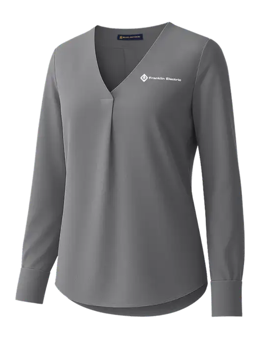 Brooks Brothers Womens Medium Grey Open-Neck Satin Blouse  w/Franklin Electric Logo