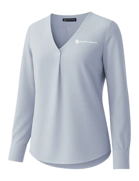 Brooks Brothers Womens Light Slate Blue Open-Neck Satin Blouse  w/Franklin Electric Logo