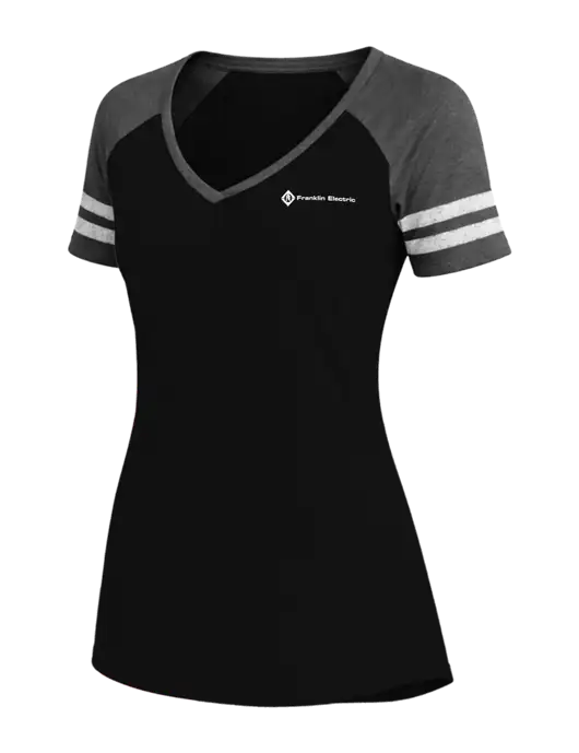 Womens Black/Charcoal Heather V-Neck Game Tee w/Franklin Electric Logo