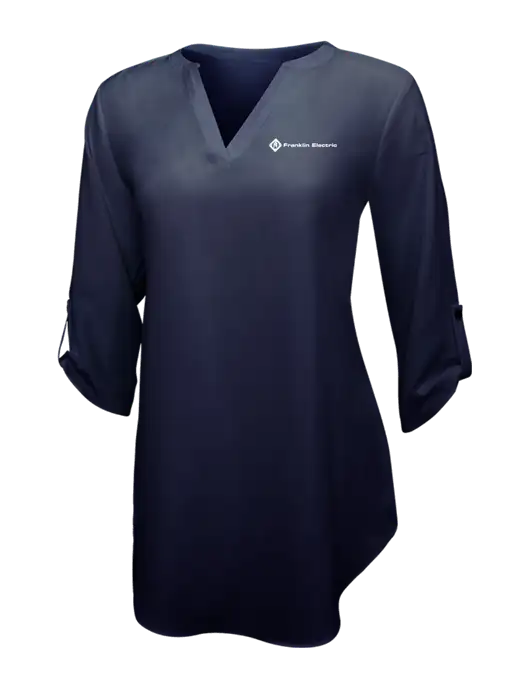 Navy Womens 3/4 Sleeve Tunic Blouse w/Franklin Electric Logo