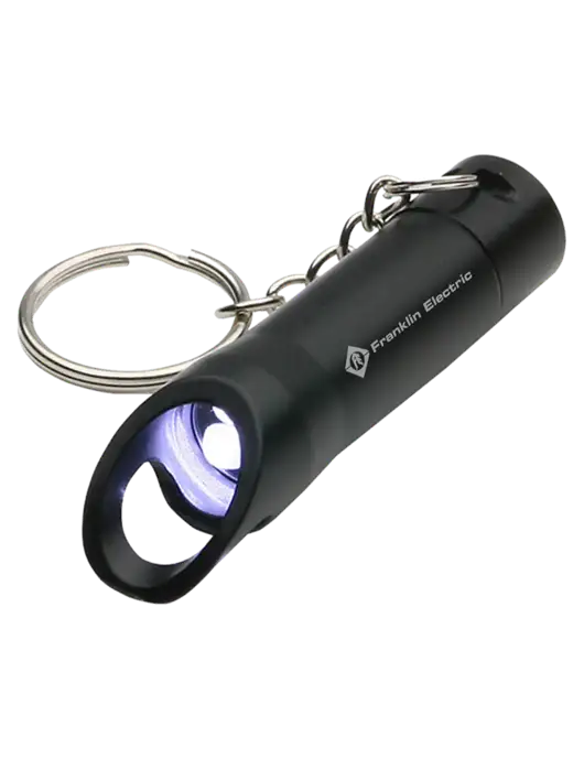Black Pocket LED Flashlight with Bottle Opener & Keychain w/Franklin Electric Logo