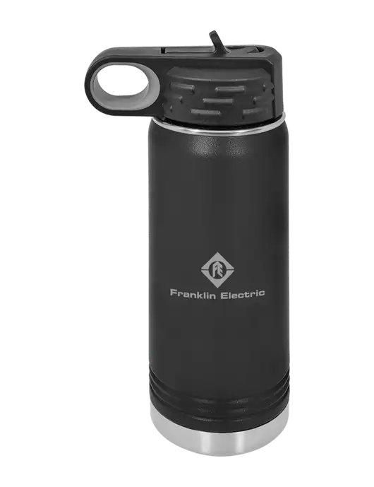 Polar Camel 20 oz Powder Coated Black Vacuum Insulated Water Bottle w/Franklin Electric Logo