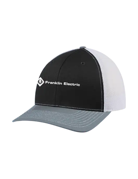 Richardson Adjustable Snapback Original 112 Trucker Cap Black/Light Heather Grey/White Mesh w/Franklin Electric Logo