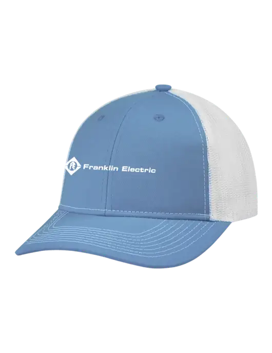 Snapback Ponytail Trucker Cap Carolina Blue w/White Mesh w/Franklin Electric Logo