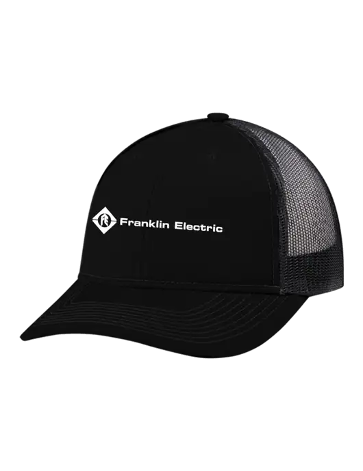 Snapback Ponytail Trucker Cap Black w/Black Mesh w/Franklin Electric Logo