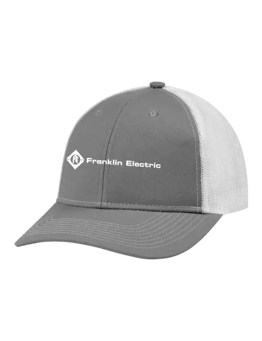 Snapback Ponytail Trucker Cap Light Medium Heather Grey w/White Mesh w/Franklin Electric Logo