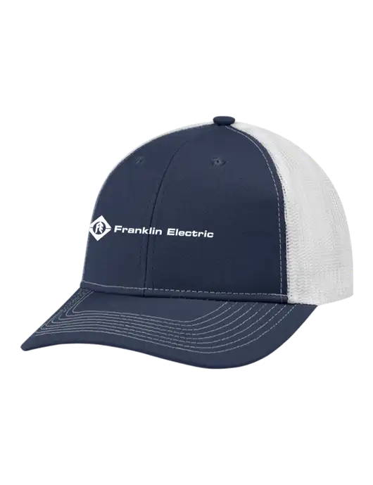 Snapback Ponytail Trucker Cap Navy w/White Mesh w/Franklin Electric Logo