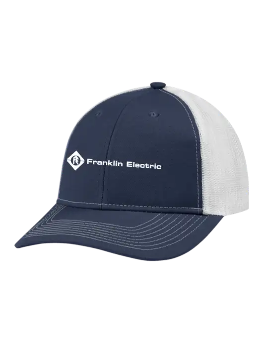 Snapback Ponytail Trucker Cap Navy w/White Mesh w/Franklin Electric Logo