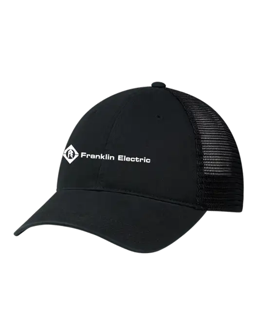 Richardson 111 Garment Washed Trucker Cap Black w/Black Mesh w/Franklin Electric Logo