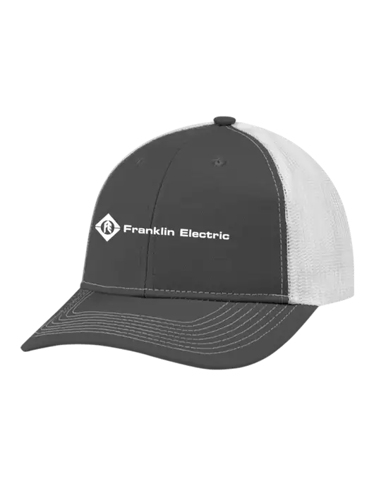 Snapback Ponytail Trucker Cap Dark Grey w/White Mesh w/Franklin Electric Logo