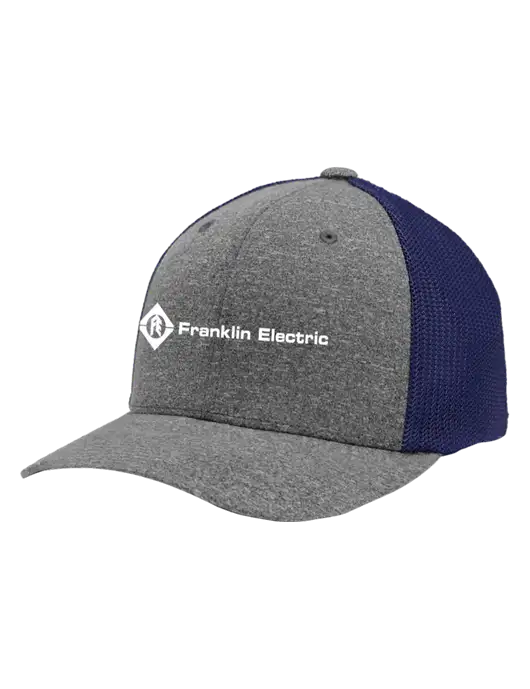Flexfit Navy/Medium Grey Heather Melange Mesh Back Trucker Cap w/Franklin Electric Logo