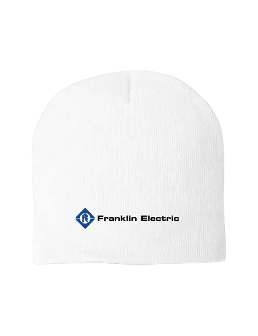 Solid White Element Knit Beanie w/Franklin Electric Logo