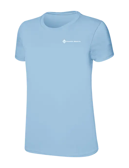 Womens Ring Spun Light Blue 4.5 oz T-Shirt w/Franklin Electric Logo