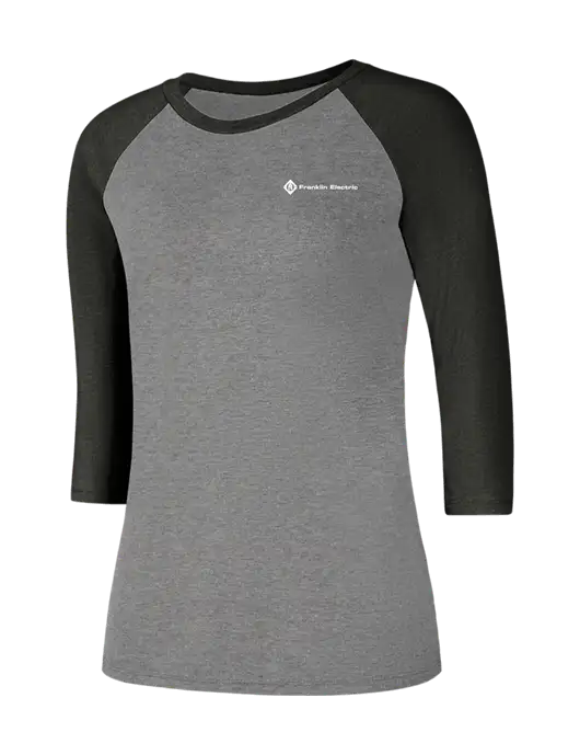 Womens Simply Soft 3/4 Sleeve Black Frost/Grey Frost Ring Spun Cotton T-Shirt w/Franklin Electric Logo