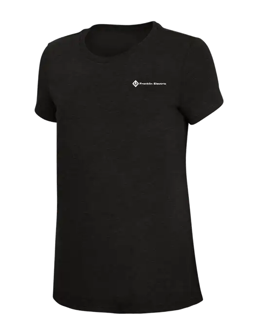 Womens Simply Soft Black 4.5oz Poly/Combed Ring Spun Cotton T-Shirt w/Franklin Electric Logo