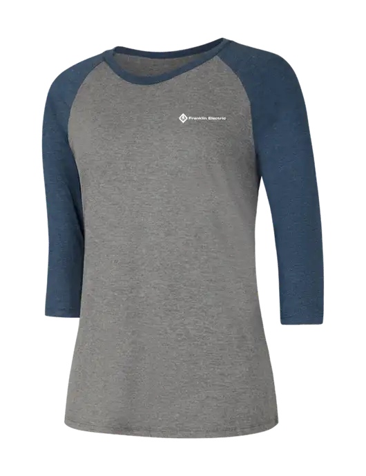 Womens Simply Soft 3/4 Sleeve Navy Frost/Grey Frost Ring Spun Cotton T-Shirt w/Franklin Electric Logo