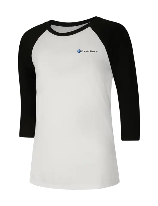 Womens Simply Soft 3/4 Sleeve Black/White Ring Spun Cotton T-Shirt w/Franklin Electric Logo
