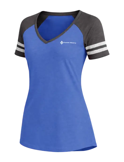 Womens Royal Heather/Charcoal Heather V-Neck Game Tee w/Franklin Electric Logo