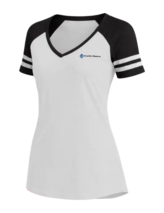 Womens White/Black V-Neck Game Tee w/Franklin Electric Logo