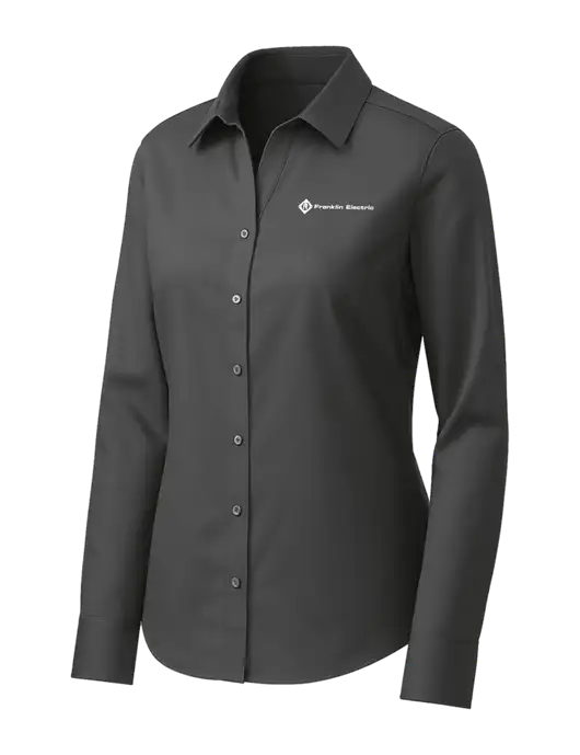 Brooks Brothers Womens Dark Grey Wrinkle-Free Stretch Pinpoint Shirt w/Franklin Electric Logo