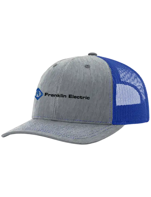 Richardson Adjustable Snapback Original 112 Trucker Cap Heather Light Grey w/Royal Mesh w/Franklin Electric Logo