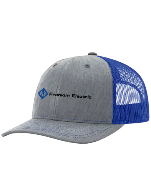 Richardson Adjustable Snapback Original 112 Trucker Cap Heather Light Grey w/Royal Mesh w/Franklin Electric Logo