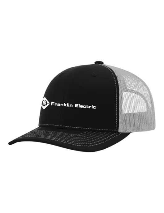 Richardson Adjustable Snapback Original 112 Trucker Cap Black w/White Mesh w/Franklin Electric Logo