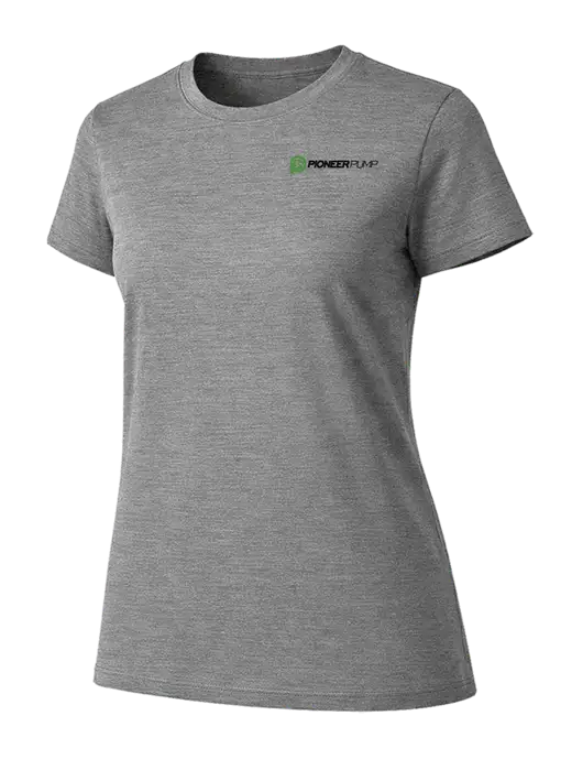 Womens Ring Spun Light Grey Heather 4.5 oz T-Shirt w/Pioneer Pump Logo