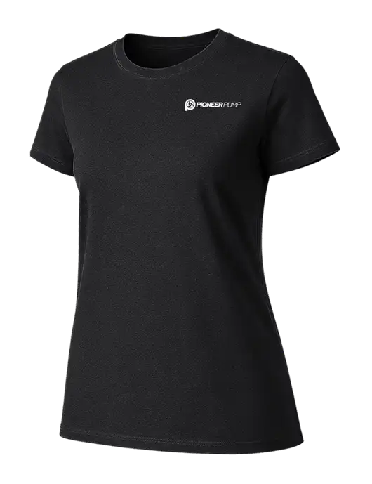 Womens Ring Spun Jet Black 4.5 oz T-Shirt w/Pioneer Pump Logo