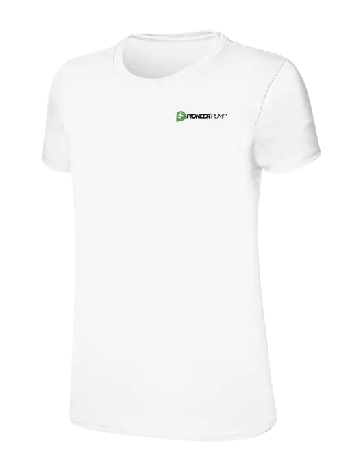 Womens Ring Spun White 4.5 oz T-Shirt w/Pioneer Pump Logo