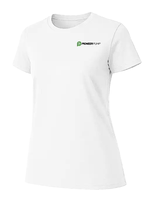 Womens Ring Spun White 4.5 oz T-Shirt w/Pioneer Pump Logo