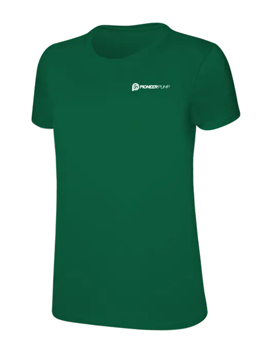 Womens Ring Spun Kelly Green 4.5 oz T-Shirt w/Pioneer Pump Logo