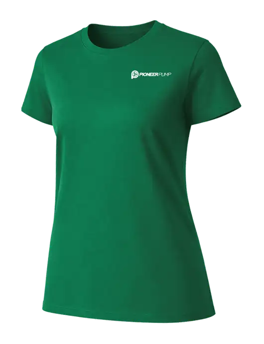 Womens Ring Spun Kelly Green 4.5 oz T-Shirt w/Pioneer Pump Logo