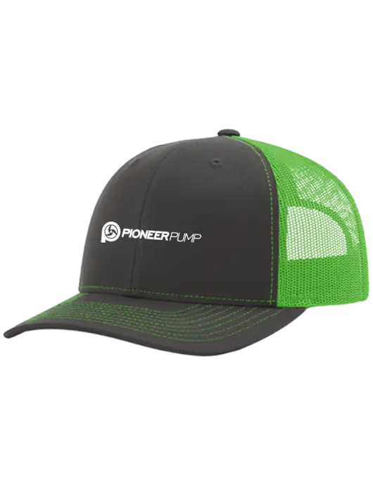 Richardson Adjustable Snapback Original 112 Trucker Cap Charcoal Grey w/Neon Green Mesh w/Pioneer Pump Logo