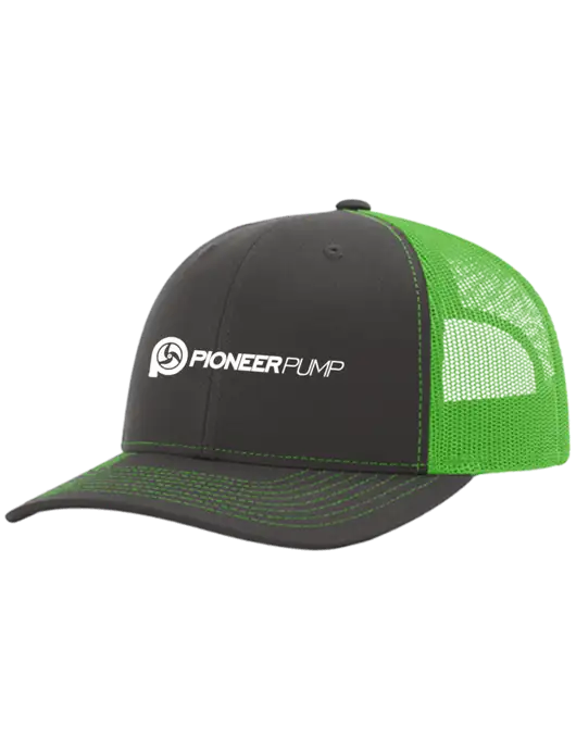 Richardson Adjustable Snapback Original 112 Trucker Cap Charcoal Grey w/Neon Green Mesh w/Pioneer Pump Logo