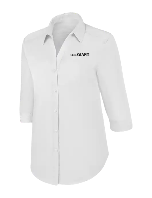 Womens White 3/4 Sleeve Carefree Poplin Shirt w/Little Giant Logo